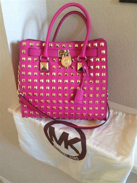 michael kors pink studded hamilton purse|Michael Kors Hamilton large bag.